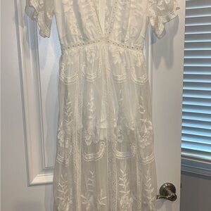 White Flutter Sleeve Plunge Midi Sundress